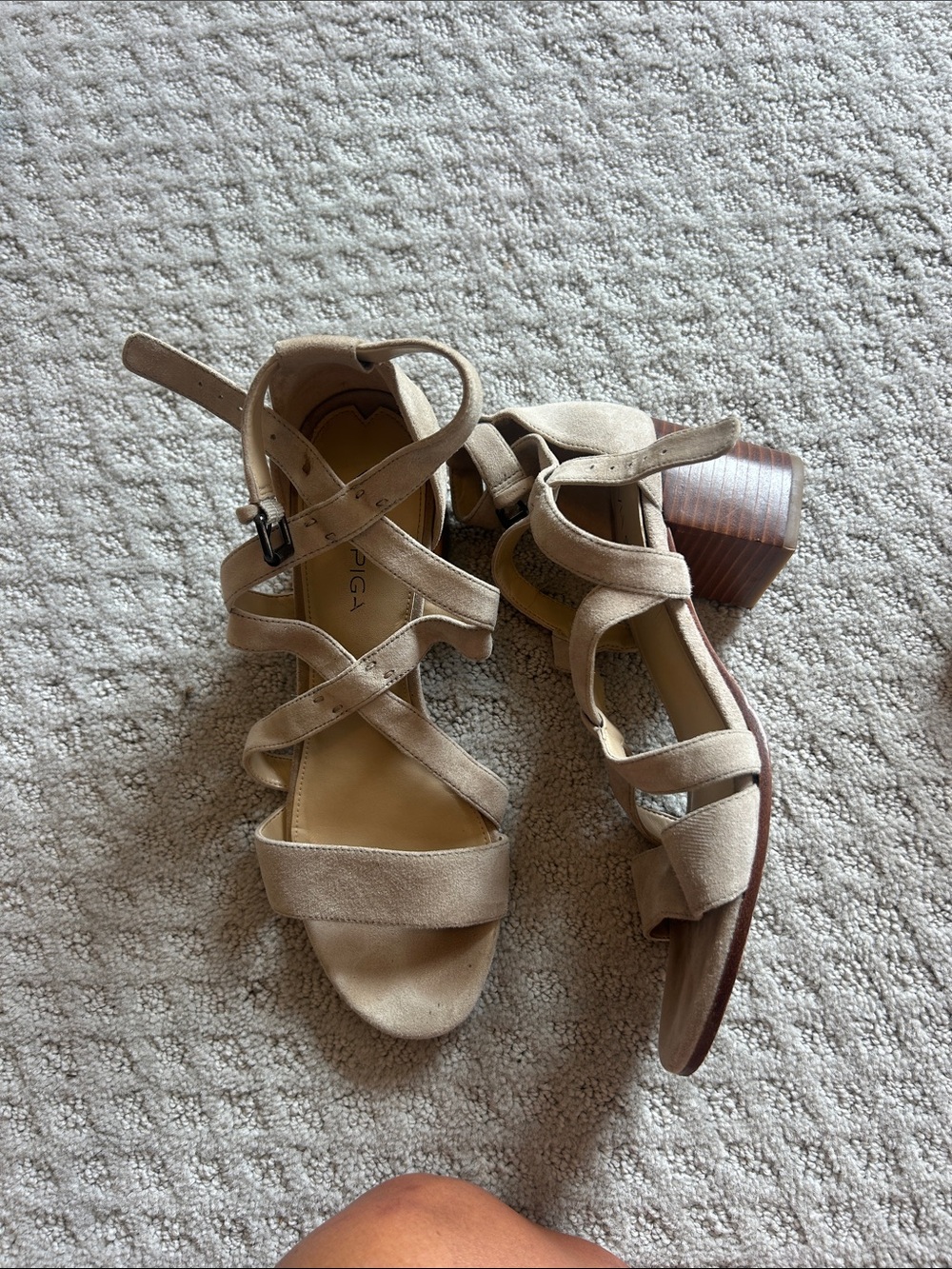 Via Spiga Beige Suede Strappy Block Heel Sandals